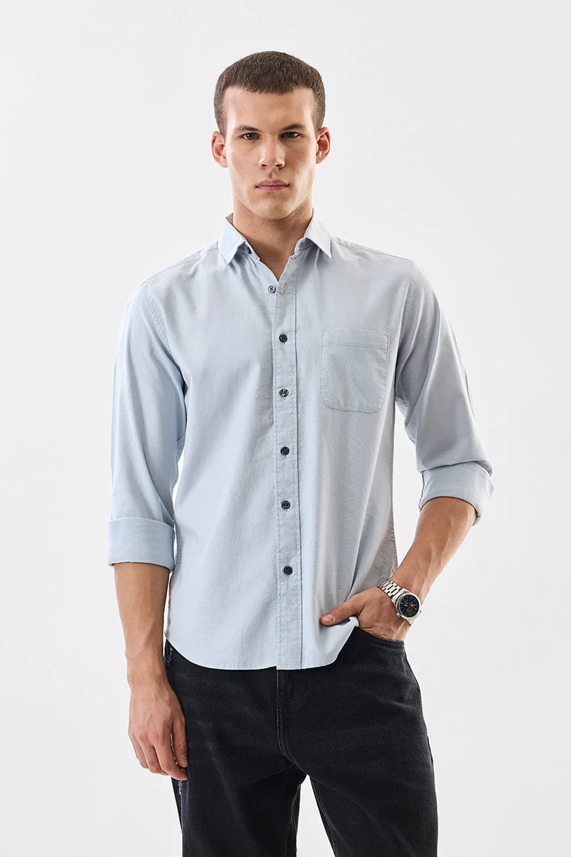 سنيتش Light Blue Solid Long Sleeve Slim Fit Casual Shirt