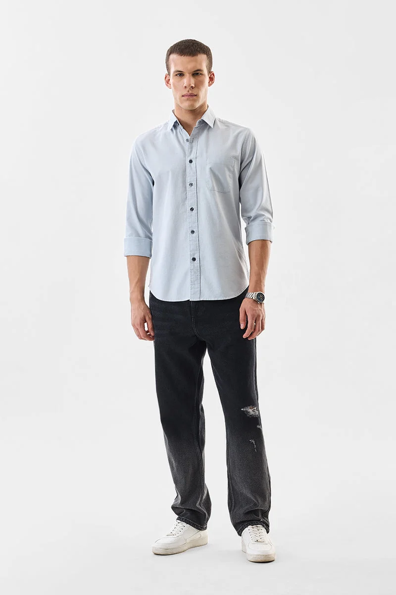 سنيتش Light Blue Solid Long Sleeve Slim Fit Casual Shirt