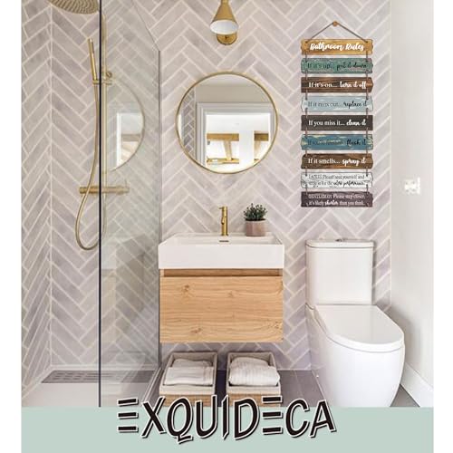 EXQUIDECA Collage Bathroom Rules Wall Hanging Sign with Jute 9pcs Wooden Decor Wall Art Plaque for Toilet Restroom 30x112 Inches - Image 3