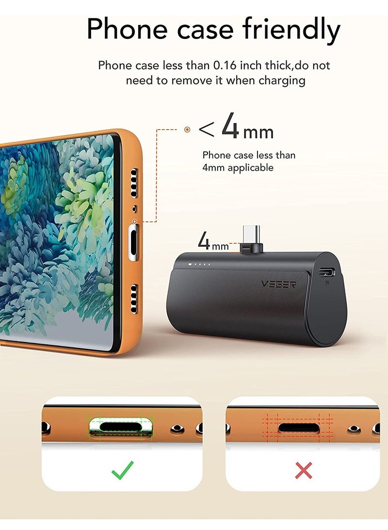 Raxoom VEGER 5000mAh Mini Power Bank,20W Fast Charging Portable Charger USB C Battery Pack Compatible with USB C Phones Samsung Huawei Pixel and More,Black - Image 4