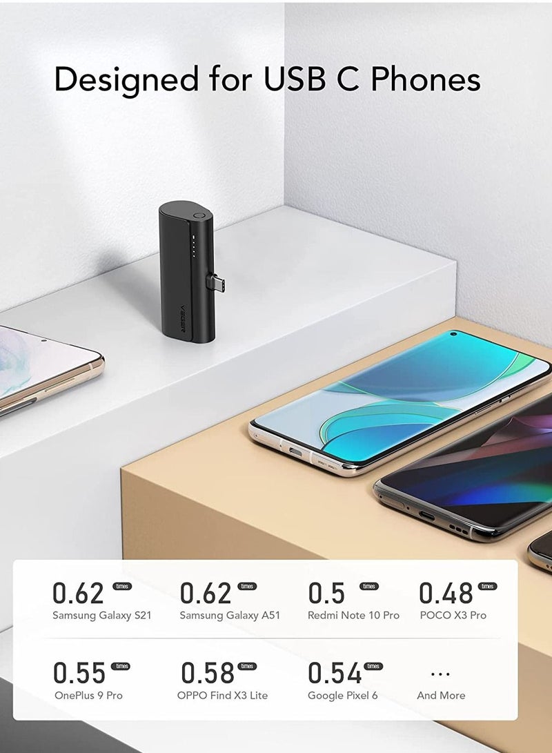 Raxoom VEGER 5000mAh Mini Power Bank,20W Fast Charging Portable Charger USB C Battery Pack Compatible with USB C Phones Samsung Huawei Pixel and More,Black - Image 2