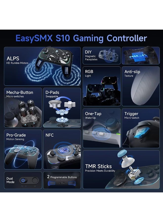 EasySMX S10 Wireless Gamepad TMR Joystick RGB Controller Compatible with Switch 1/2/PC/Phone/TV/Steam, Wake Up, For Pokemon - Image 5