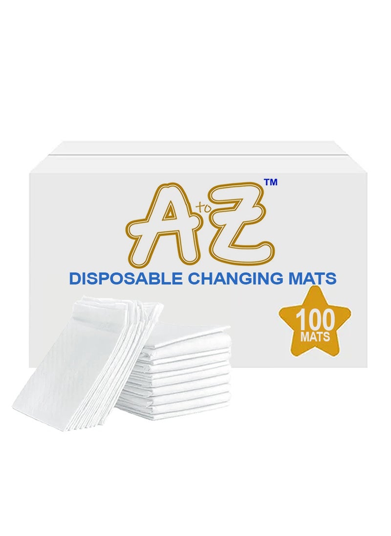 A TO Z A to Z - Disposable Changing Mat size (45cm x 60cm) Large- Premium Quality for Baby Soft Ultra Absorbent Waterproof - Pack of 100 - White  - Image 1