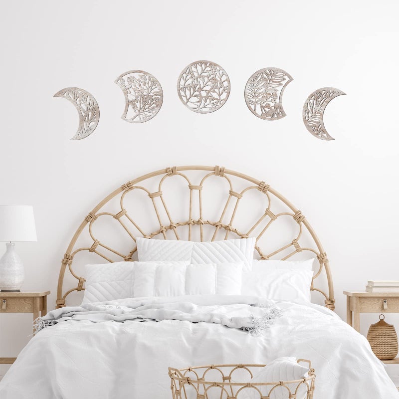 Jetec Jetec 5 Pcs Moon Phase Wall Art Decor Hanging Wooden Moon Phase Wall Pediments Nordic Boho Decor for Room Bar OrnamentVintage Color106 Inch