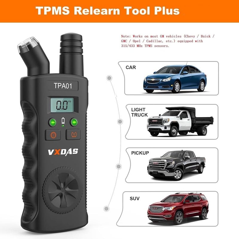في اكس دي ايه اس فكسداس اداة اعادة ضبط ضغط الاطارات TPA01 لجي ام، مقياس ضغط الاطارات الرقمي 150 باوند لكل انش مربع، اداة تنشيط مستشعر مراقبة ضغط الاطارات 2 في 1 لسيارات بويك/شيفي/كاديلاك/اوبل، اعادة الضبط السريع في - Image 2