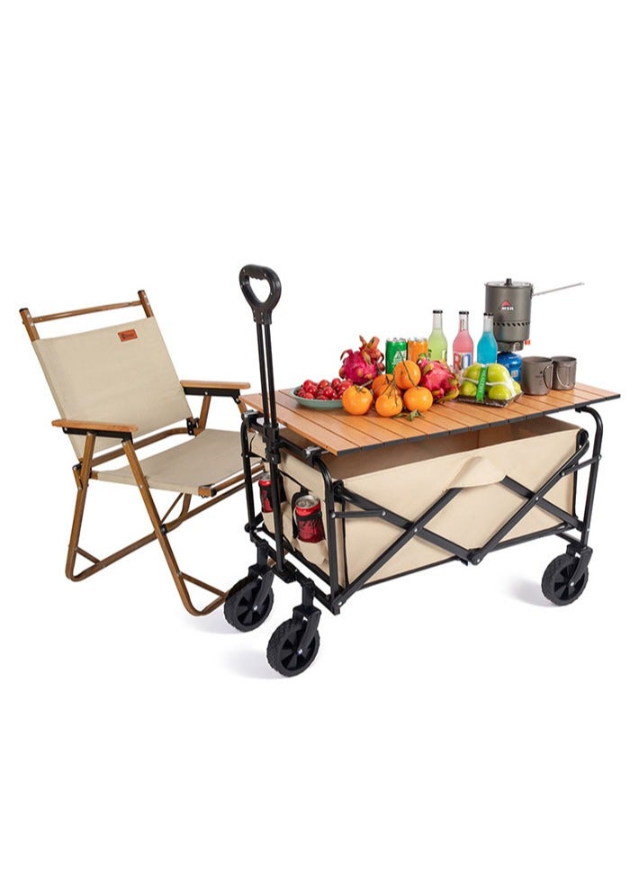 dida-cosmos Outdoor foldable camping cart, foldable four-wheel trolley with adjustable handle, suitable for shopping and park picnic beach travel camping  - Image 4