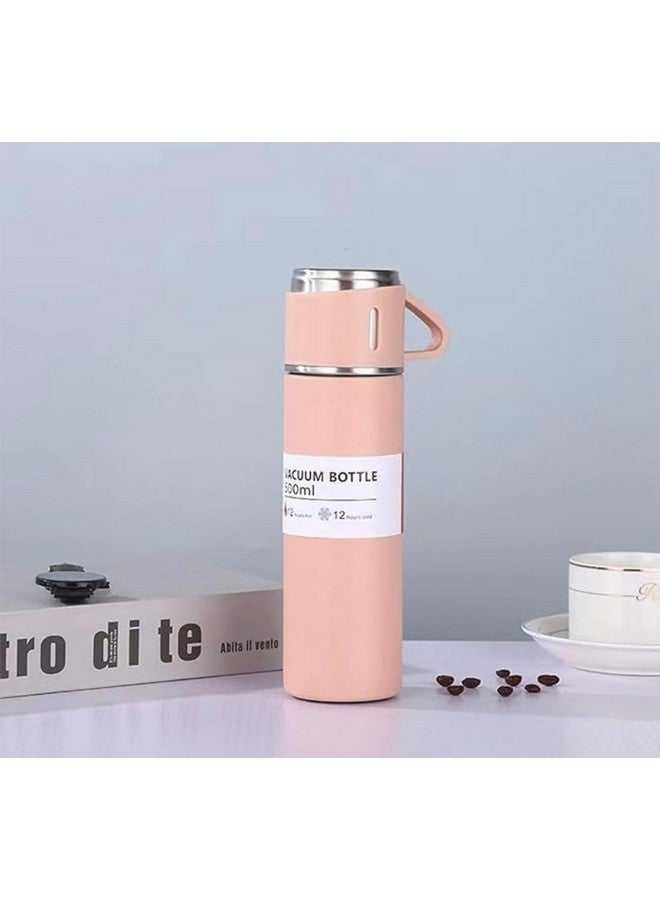 Kitchen Bloom Stainless Steel Vacuum Insulated Bottle Water Flask Gift Set With Two Cups Hot & Cold | Diwali Gifts For Employees | Corporate Gift Items | Vacuum Flast Set With 2 Mugs (Pink), 500 Ml - Image 5