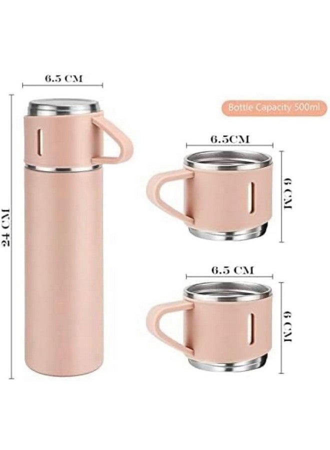 Kitchen Bloom Stainless Steel Vacuum Insulated Bottle Water Flask Gift Set With Two Cups Hot & Cold | Diwali Gifts For Employees | Corporate Gift Items | Vacuum Flast Set With 2 Mugs (Pink), 500 Ml - Image 3