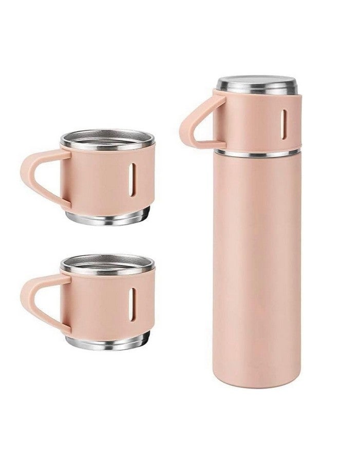 Kitchen Bloom Stainless Steel Vacuum Insulated Bottle Water Flask Gift Set With Two Cups Hot & Cold | Diwali Gifts For Employees | Corporate Gift Items | Vacuum Flast Set With 2 Mugs (Pink), 500 Ml - Image 2