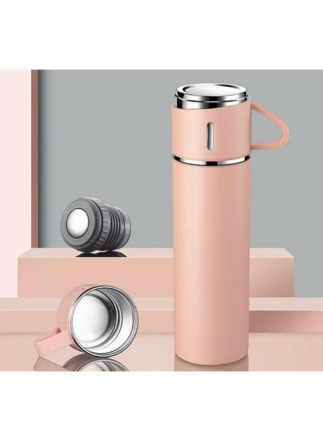 Kitchen Bloom Stainless Steel Vacuum Insulated Bottle Water Flask Gift Set With Two Cups Hot & Cold | Diwali Gifts For Employees | Corporate Gift Items | Vacuum Flast Set With 2 Mugs (Pink), 500 Ml - Image 4