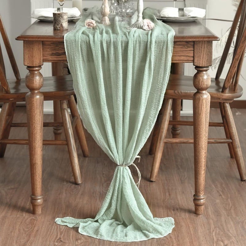 Artoid Mode Boho Sage Green Gauze Wedding Cheesecloth Table Runner, 30x120 Inch Seasonal Fabric Kitchen Dining Holiday Table Decor for Home Party - Image 3