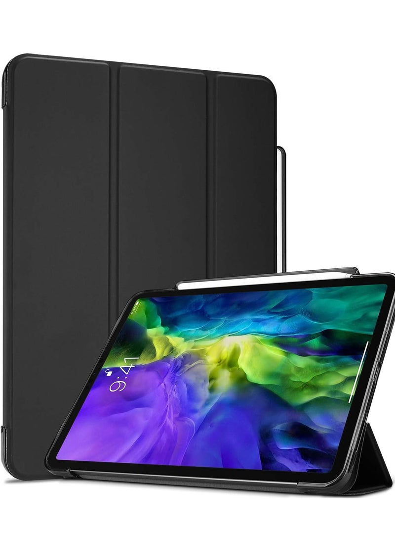 iPad 9th Gen (2021)/ 8th Gen (2020)/7th Gen (2019), Slim Stand Hard Back Shell Protective Leather Smart Cover Trifold Stand (black) - Image 4