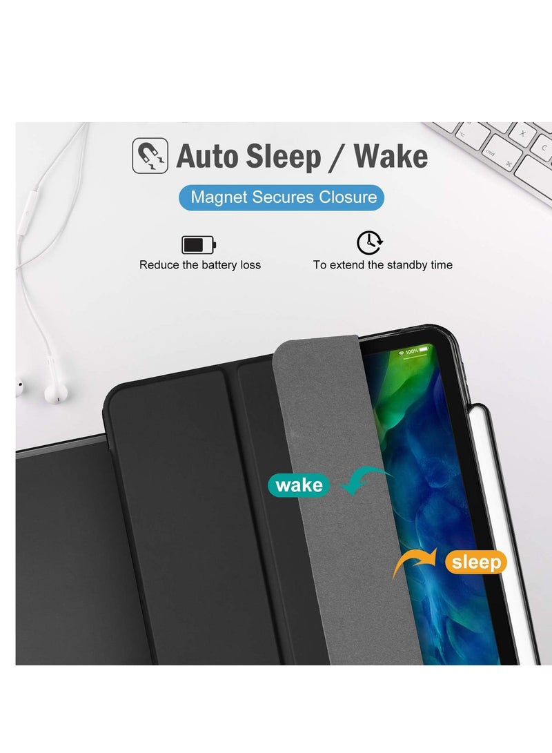 iPad 9th Gen (2021)/ 8th Gen (2020)/7th Gen (2019), Slim Stand Hard Back Shell Protective Leather Smart Cover Trifold Stand (black) - Image 5