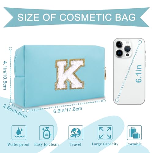 ChaoGreat Small Personalized Initial A-Z Preppy Patch Makeup Bag,PU Chenille Letter Travel Cosmetic Pouch with Zipper,Blue Cute Toiletry Bag,Gift Ideal for Teen Girls Women Teacher Bridesmaid,Letter K - Image 2