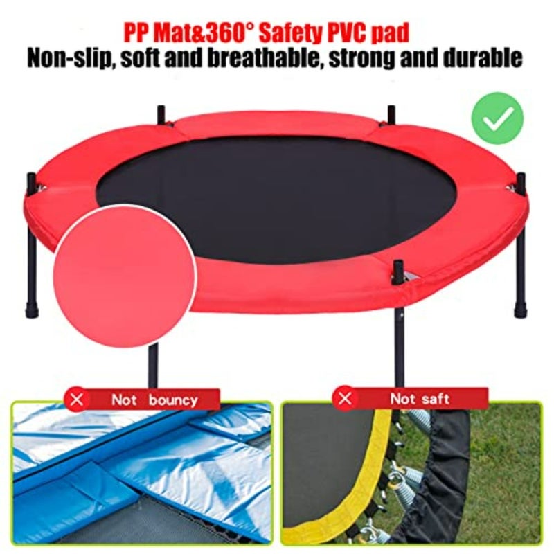 Indoor and outdoor toddler trampoline with safety enclosure net, powder-coated steel frame, blue and gray color, foldable design for easy storage and portability - Image 3