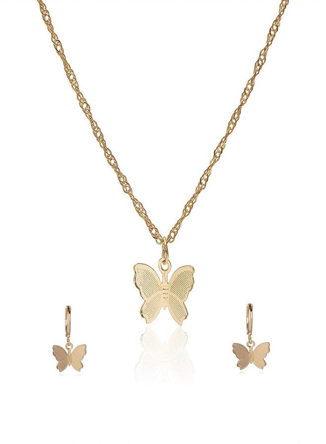 SEVENSTONE Butterfly Necklace Earrings Set Chain Necklace Charm Huggie Hoop Cute Earrings Dainty Gold Butterfly Jewelry for Women - Image 1