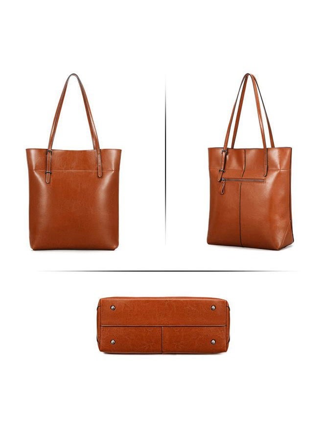 Kattee Vintage Genuine Leather Tote Shoulder Bag With Adjustable Handles (Light Brown) - Image 4