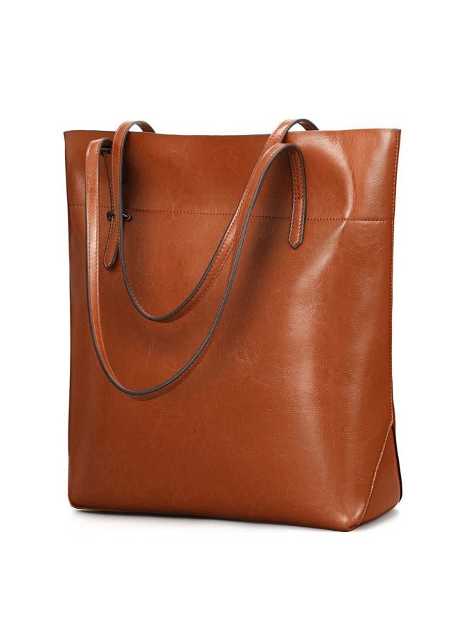 Kattee Vintage Genuine Leather Tote Shoulder Bag With Adjustable Handles (Light Brown) - Image 1
