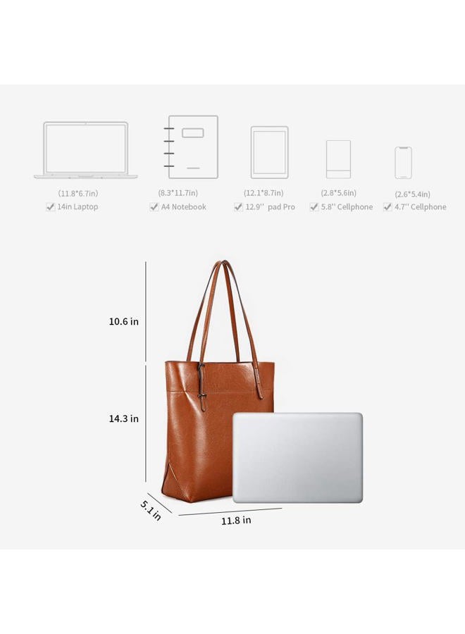 Kattee Vintage Genuine Leather Tote Shoulder Bag With Adjustable Handles (Light Brown) - Image 3
