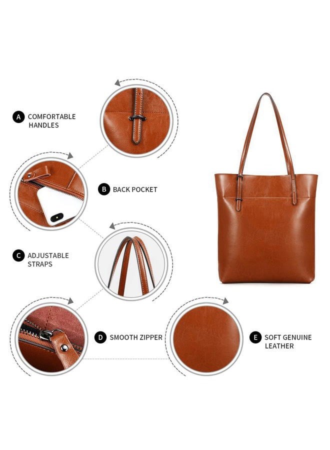 Kattee Vintage Genuine Leather Tote Shoulder Bag With Adjustable Handles (Light Brown) - Image 5