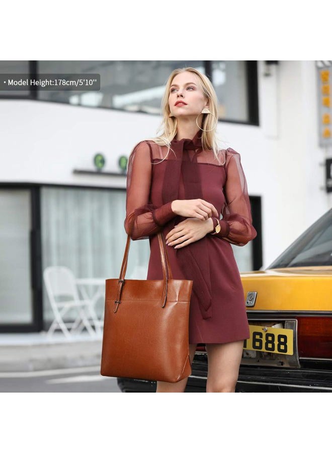 Kattee Vintage Genuine Leather Tote Shoulder Bag With Adjustable Handles (Light Brown) - Image 2