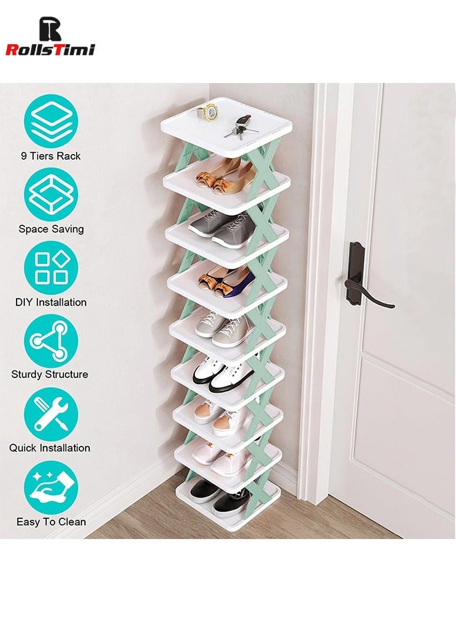 RollsTimi  9 Layer Shoe Rack, Free Standing Shoe Racks, Shoe Racks for Small Spaces, Plastic Stackable Shoe Rack, X Shape Fixed Frame, Easy Clean Tower Rack, Blue - Image 1