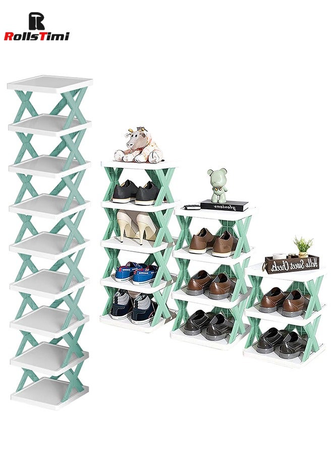 RollsTimi  9 Layer Shoe Rack, Free Standing Shoe Racks, Shoe Racks for Small Spaces, Plastic Stackable Shoe Rack, X Shape Fixed Frame, Easy Clean Tower Rack, Blue - Image 2