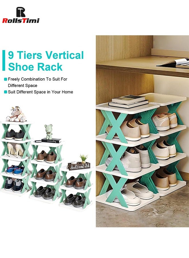 RollsTimi  9 Layer Shoe Rack, Free Standing Shoe Racks, Shoe Racks for Small Spaces, Plastic Stackable Shoe Rack, X Shape Fixed Frame, Easy Clean Tower Rack, Blue - Image 3