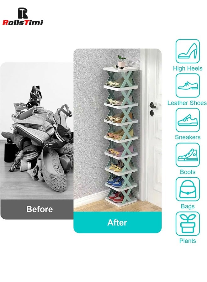 RollsTimi  9 Layer Shoe Rack, Free Standing Shoe Racks, Shoe Racks for Small Spaces, Plastic Stackable Shoe Rack, X Shape Fixed Frame, Easy Clean Tower Rack, Blue - Image 5