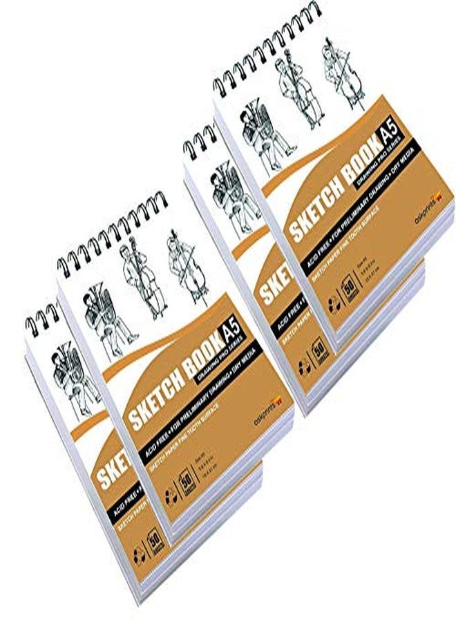 Askprints 50 Sheet A5 Sketchbook Set of 4-5.8 x 8.3 Inch | Top Spiral-Bound Sketchpad for Artists | Sketching and Drawing Acid Free Paper, for Doodling - Image 1