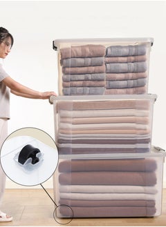 CityRiya-Long Clear Storage Box with Wheels 100L 61cm*42.5cm*35cm Plastic Storage Bin Large Clear Storage Box Organizer Stackable Storage Cube Organizing Container with Lock and Lid for Clothes  - Image 2