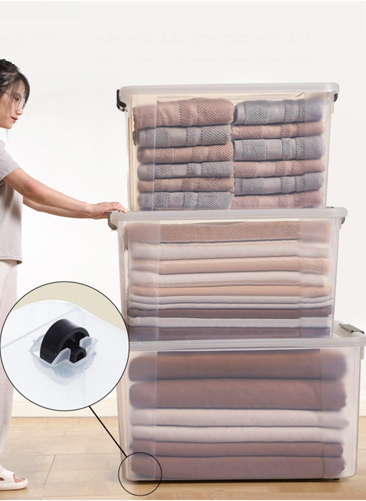 CityRiya-Long - Clear Storage Box with Wheels 100L 61cm*42.5cm*35cm Plastic Storage Bin Large Clear Storage Box Organizer Stackable Storage Cube Organizing Container with Lock and Lid for Clothes - Image 1