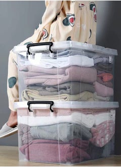 CityRiya-Long Clear Storage Box with Wheels 100L 61cm*42.5cm*35cm Plastic Storage Bin Large Clear Storage Box Organizer Stackable Storage Cube Organizing Container with Lock and Lid for Clothes  - Image 3