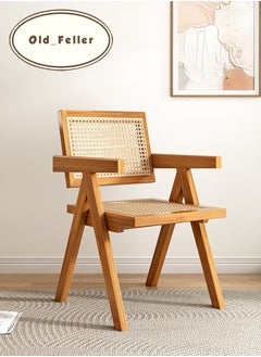 Old_Feller Vintage Chair Chandigarh Chair with Rattan Seat and Back for Dining Room, Living Room, Home Office, Cafe, Reddish Brown Color،  - Image 1