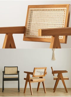 Old_Feller Vintage Chair Chandigarh Chair with Rattan Seat and Back for Dining Room, Living Room, Home Office, Cafe, Reddish Brown Color،  - Image 3