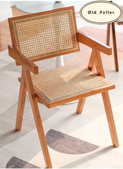 Old_Feller Vintage Chair Chandigarh Chair with Rattan Seat and Back for Dining Room, Living Room, Home Office, Cafe, Reddish Brown Color،  - Image 4