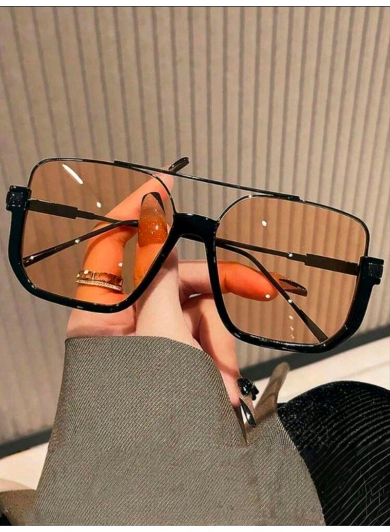 SHEIN Sunglasses New Retro Minimalist Metal Double-Beam Large Frame Square Fashion Glasses, Fashion - Image 1