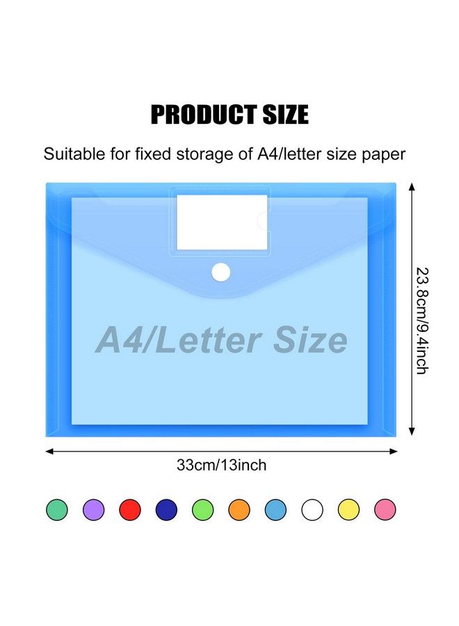EOOUT 30 Pack 10 Color Plastic Envelopes Poly Envelopes File Folders Clear Document Folders File Envelopes With Label Pocket A4 Size - Image 3