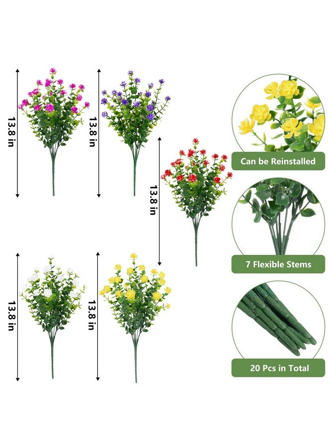 Bassion 20 Bundles Artificial Flowers for Outdoors Decoration UV Resistant Faux Flowers Fake Plastic Plants Shrubs for Indoor Outside Garden Porch Hanging Planter Window Box Home Decor - Image 2