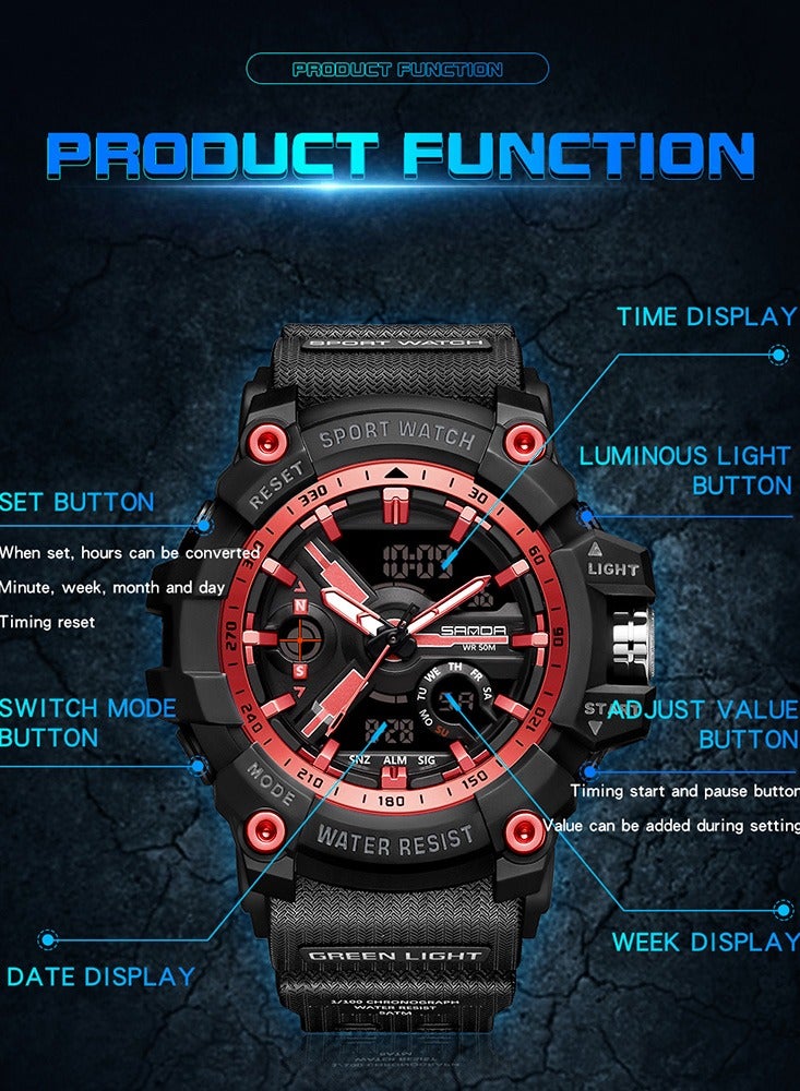 SANDA Top Dual Display Men Watches Waterproof Sports Watch Military Man Alarm Stopwatch Quartz Wristwatch Male Digital Clock - Image 5