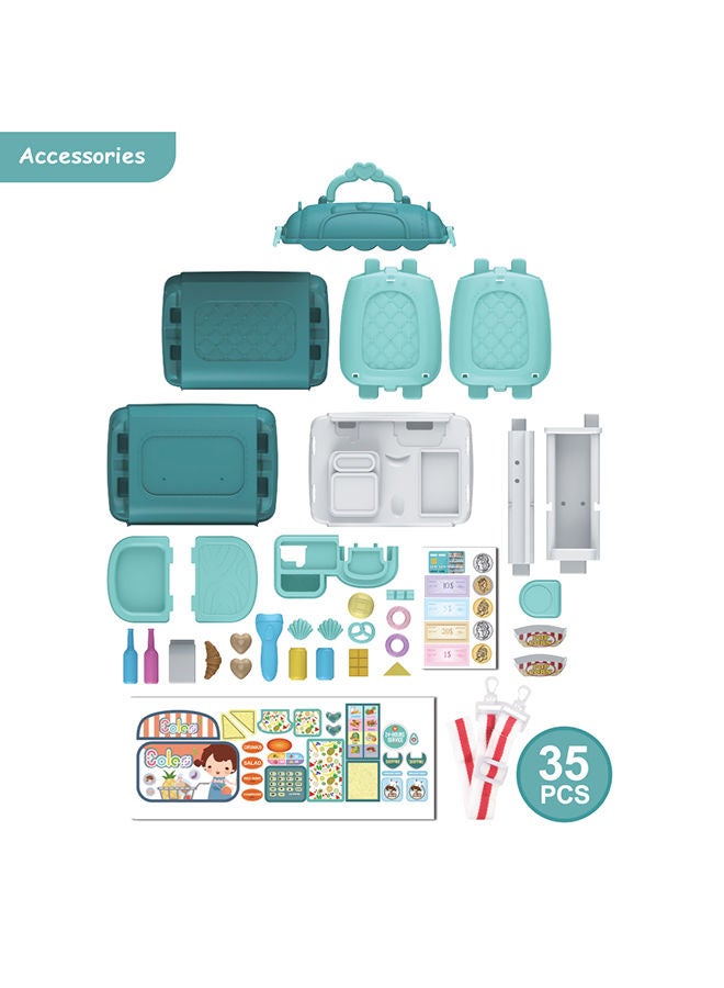 Little Story 35-Piece 3-In-1 Mode Role Play Shopkeeper/Supermarket Toy Set Satchel - Green - Image 5