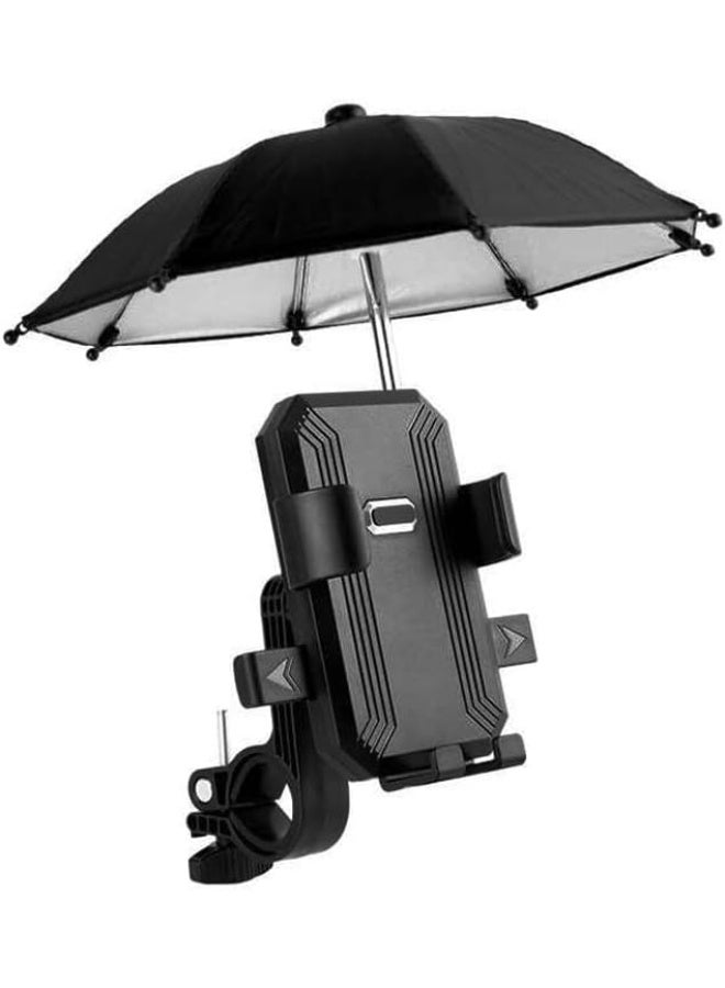حامل موبايل للدراجة النارية والموتوسيكل مع مظلة شمسية ومقاومة للمطر – حامل جوال آمن للقيادة والملاحة مع حماية من الشمس والأمطار وتصميم مبتكر قابل للتعديل – لون أسود - Image 1