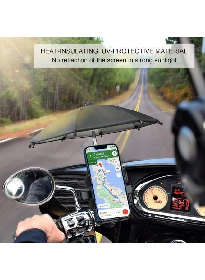 حامل موبايل للدراجة النارية والموتوسيكل مع مظلة شمسية ومقاومة للمطر – حامل جوال آمن للقيادة والملاحة مع حماية من الشمس والأمطار وتصميم مبتكر قابل للتعديل – لون أسود - Image 3