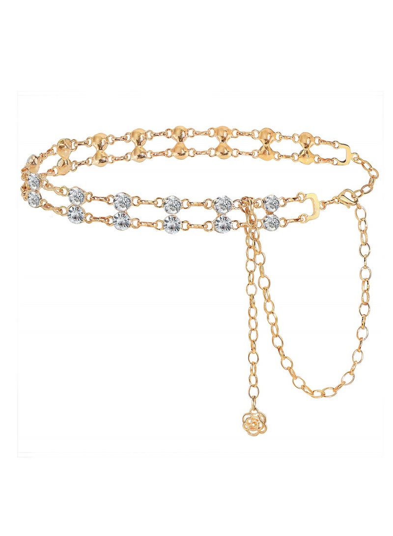 Sparkling Double Row Rhinestone Belt for Women, O Ring Chain Design, Perfect for Dresses and Glamorous Gifts, Size S - Image 1