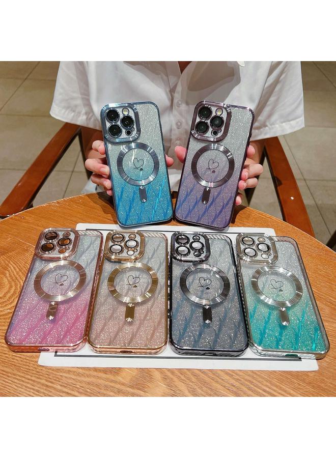 S-TOP Case For iPhone 14 Pro Loves Leaves Gradient Glitter Carbon Fiber Magsafe TPU Phone Case - Image 2