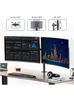 هاي هونور حامل شاشة مزدوج، حامل مكتب، ذراع شاشة لشاشتين LCD LED حتى 27 بوصة، حامل شاشة قابل للتعديل بالكامل، حامل شاشة ألعاب مع مشبك وقاعدة تثبيت بمشبك وقاعدة تثبيت جروميت  - Image 2