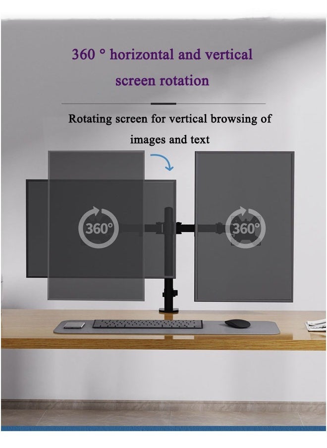 هاي هونور - حامل شاشة مزدوج، حامل مكتب، ذراع شاشة لشاشتين LCD LED حتى 27 بوصة، حامل شاشة قابل للتعديل بالكامل، حامل شاشة ألعاب مع مشبك وقاعدة تثبيت بمشبك وقاعدة تثبيت جروميت - Image 1