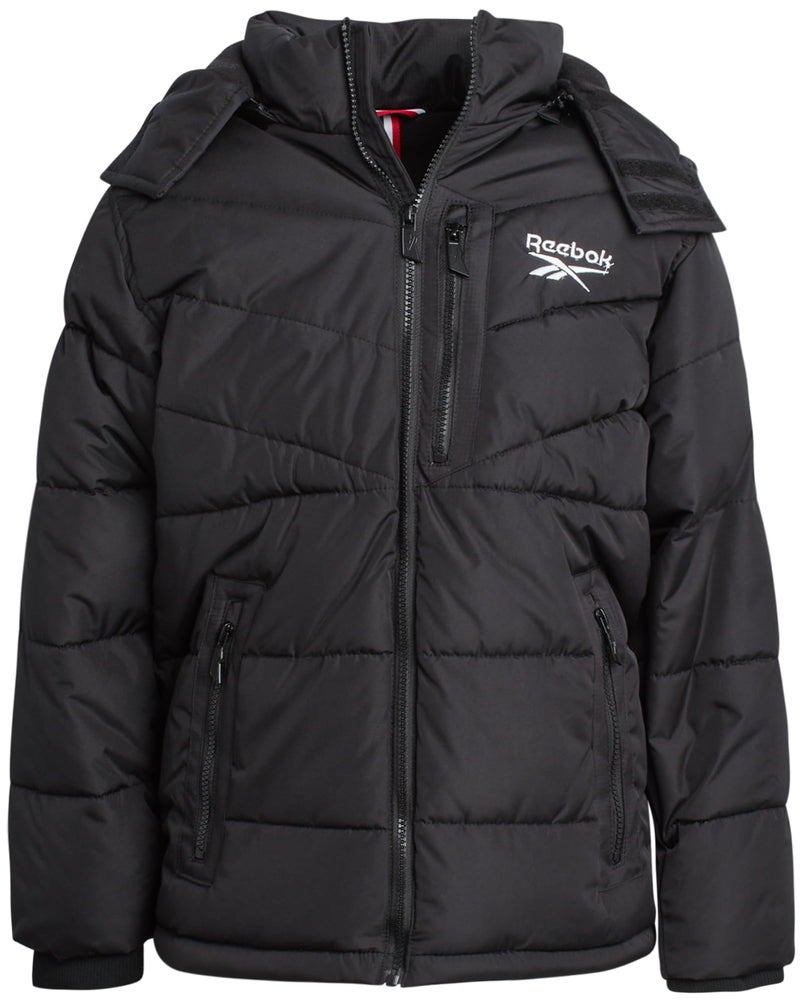 Reebok Boys Puffer Jacket - Heavyweight Quilted Water & Wind Resistant Boys Winter Coat - Fleece Insulated Kids Winter Jacket, Size 10-12, Black - Image 1