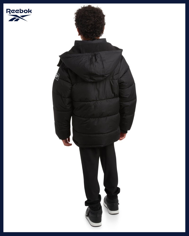 Reebok Boys Puffer Jacket - Heavyweight Quilted Water & Wind Resistant Boys Winter Coat - Fleece Insulated Kids Winter Jacket, Size 10-12, Black - Image 2