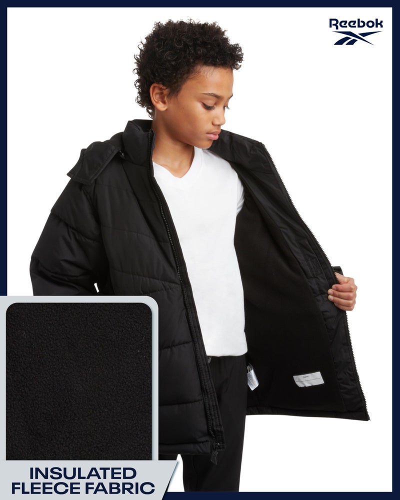 Reebok Boys Puffer Jacket - Heavyweight Quilted Water & Wind Resistant Boys Winter Coat - Fleece Insulated Kids Winter Jacket, Size 10-12, Black - Image 5